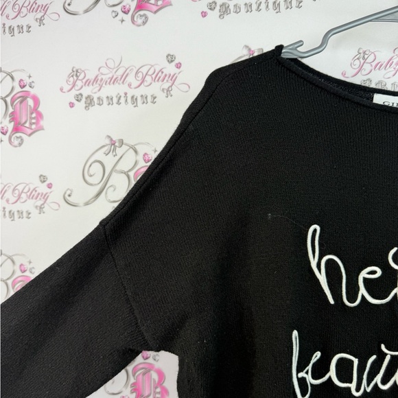 Gilli sweater pull over hello beautiful white knitted cozy Black Knit Sweater - Picture 7 of 12